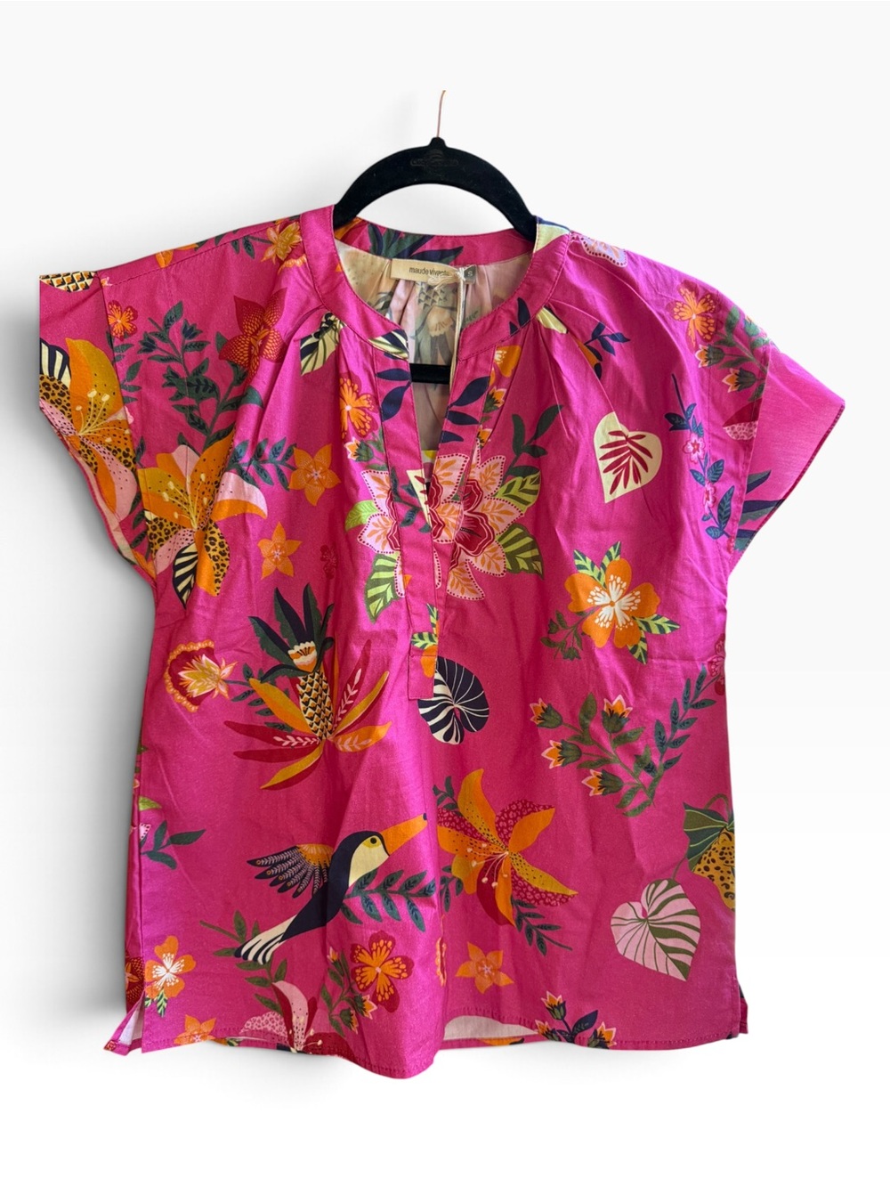 Bright Pink Tropical Floral V-Neck Tunic Top